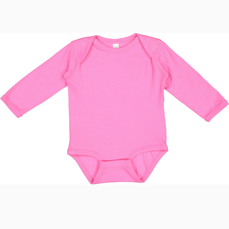 Rabbit Skins Infant Long Sleeved Body Suit (Raspberry/White text) Main Image