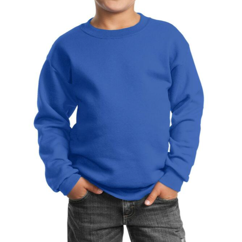 Port & Company Youth Crewneck (Royal/White text) Main Image