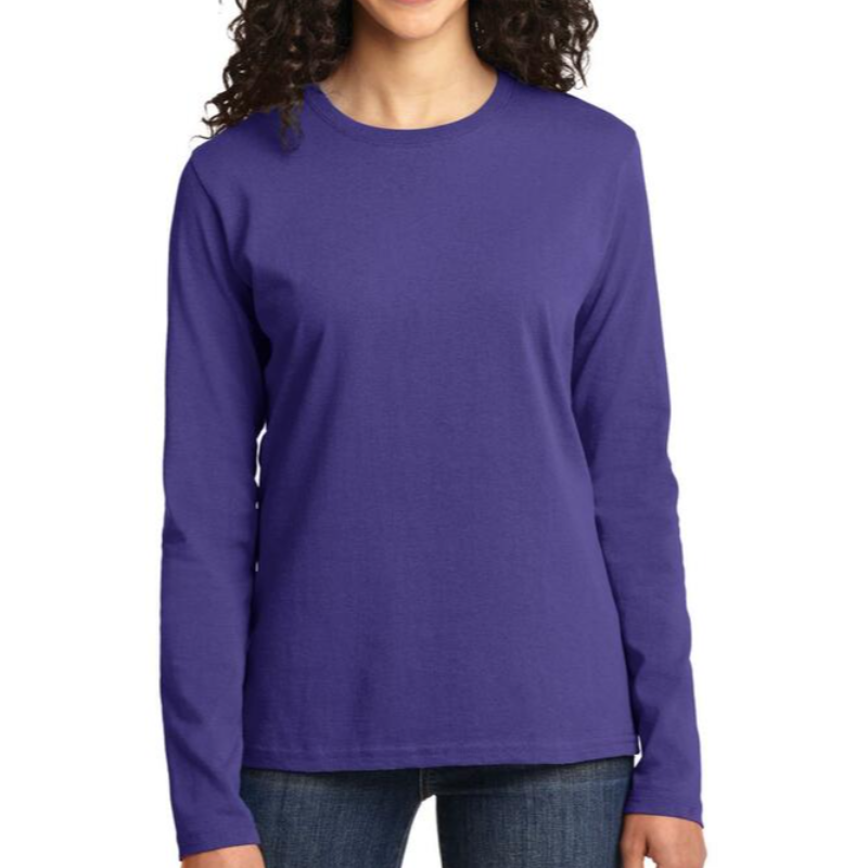 Port & Company Ladies' Long Sleeve Tee (Purple/White text) Main Image