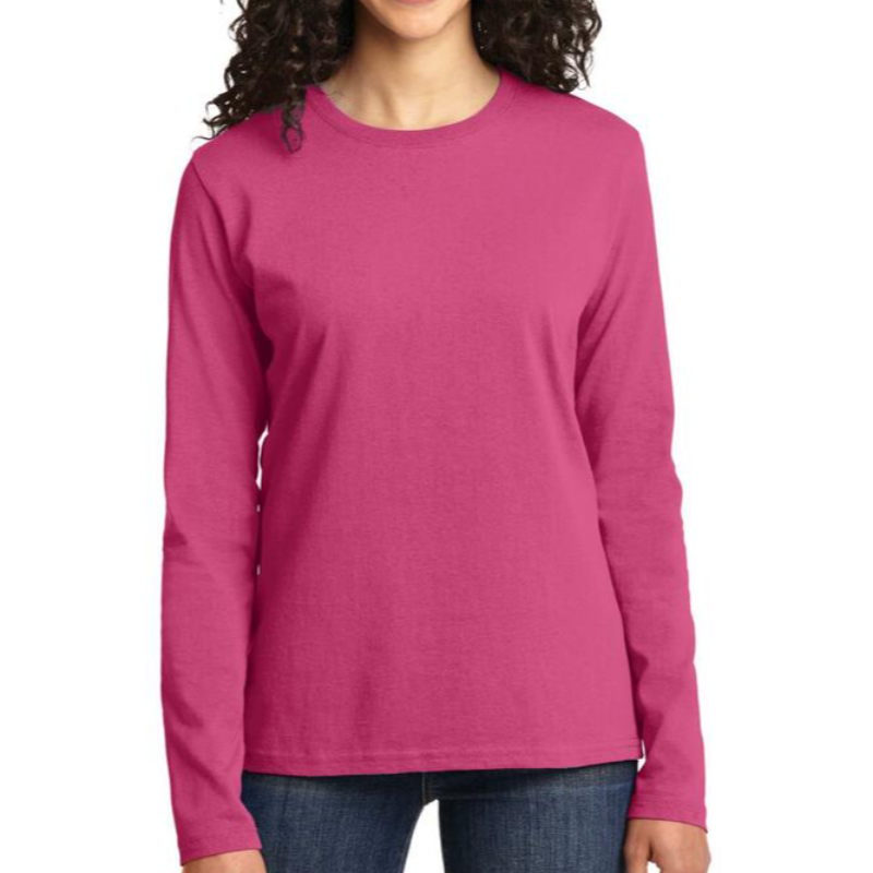 Port & Company Ladies' Long Sleeve Tee (Sangria/White text) Main Image