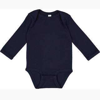 Rabbit Skins Infant Long Sleeved Body Suit (Navy/White text)