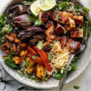 D6-  Grilled Chicken, Sauce, Rice, Roasted Potatoes & Avocado Salad Image