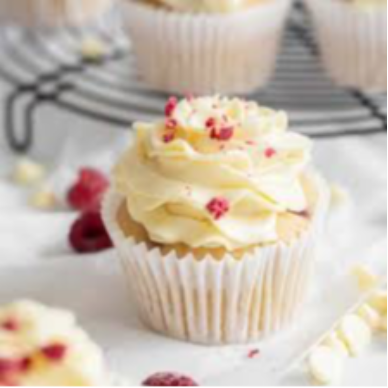 Raspberry white choc cupcakes Large Image