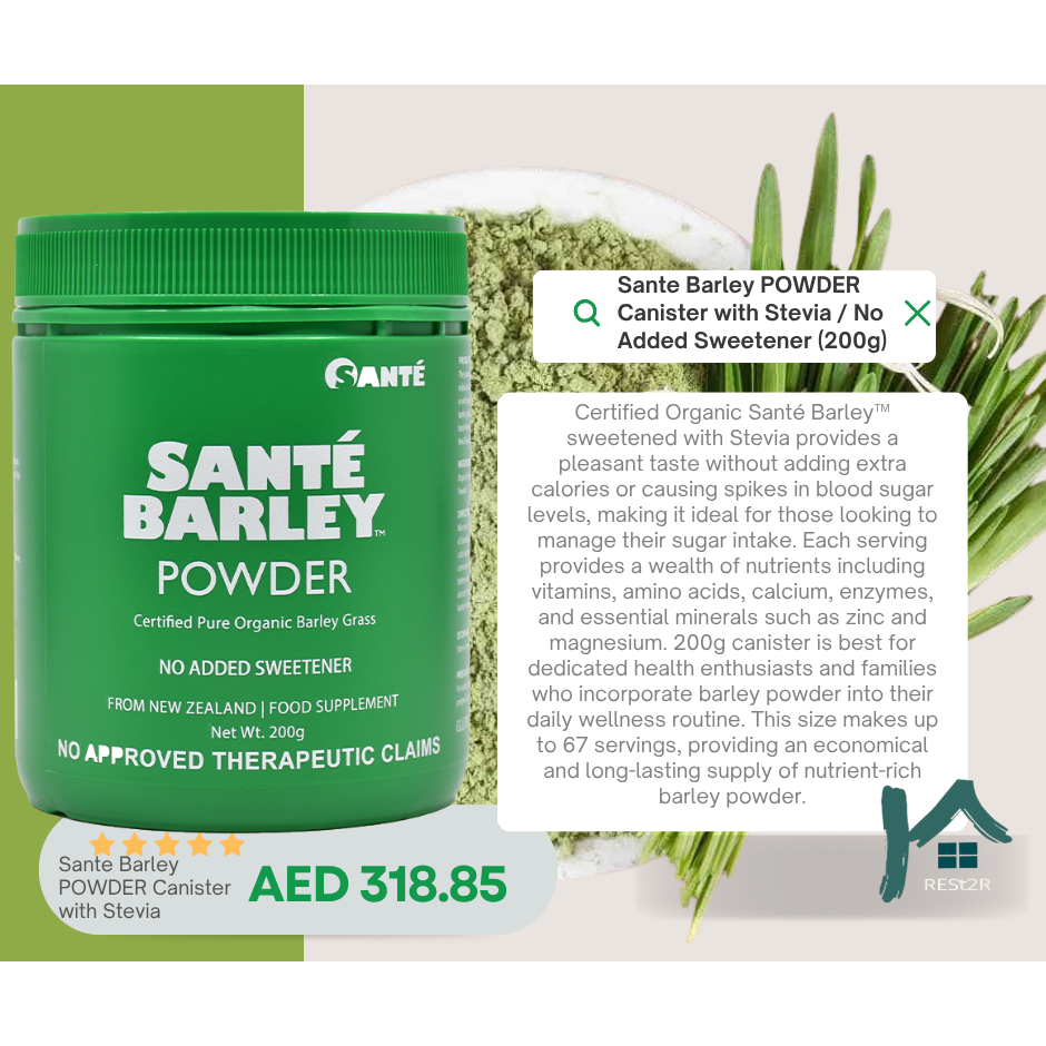 Santé Barley Powder Certified Pure Organic Barley Grass (Net Wt. 200g)