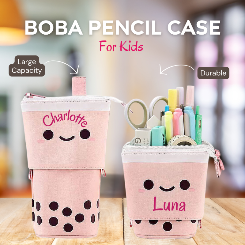 Boba Standing Pencil Case for Kids - Pink  Large Image