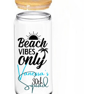 20oz Bamboo Glass - Beach Vibes Personalized  Image