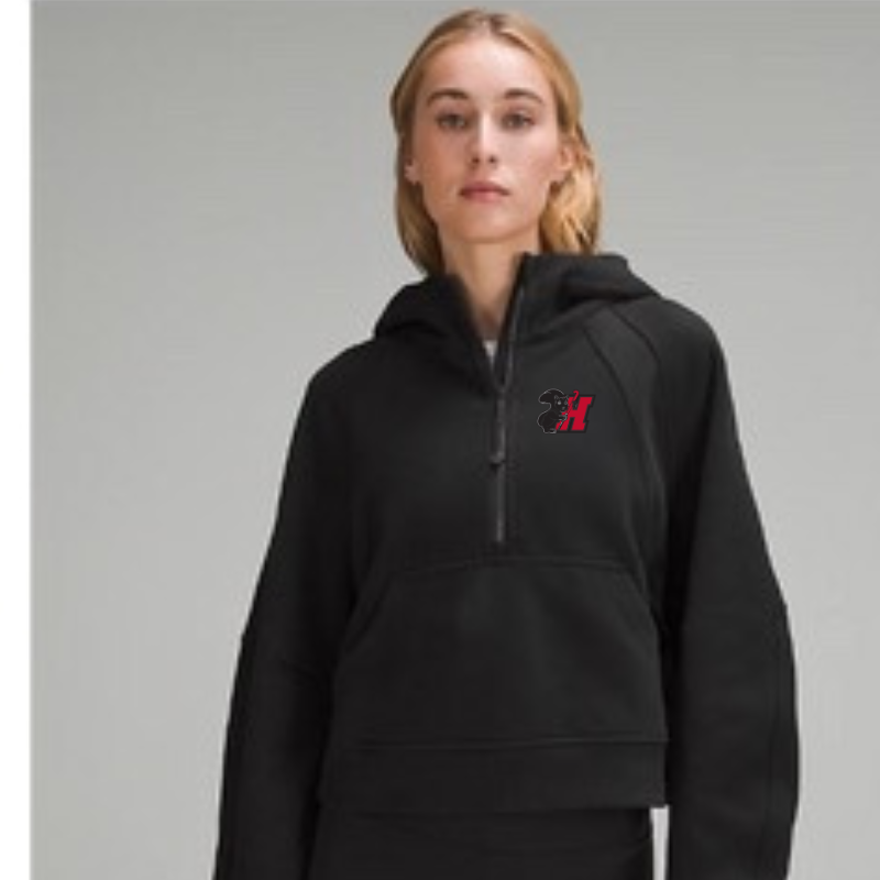 Black Scuba Oversize Half-Zip Hoodie - HCFH Squirrel embroidery