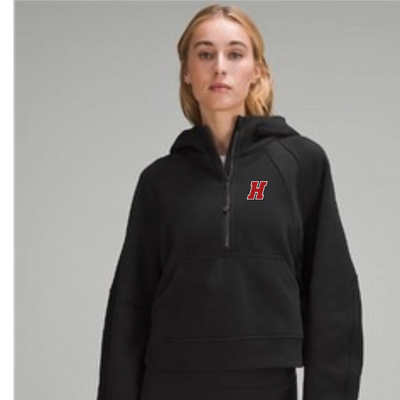 Black Scuba Oversize Half-Zip Hoodie - Haverford ‘H’ embroidery