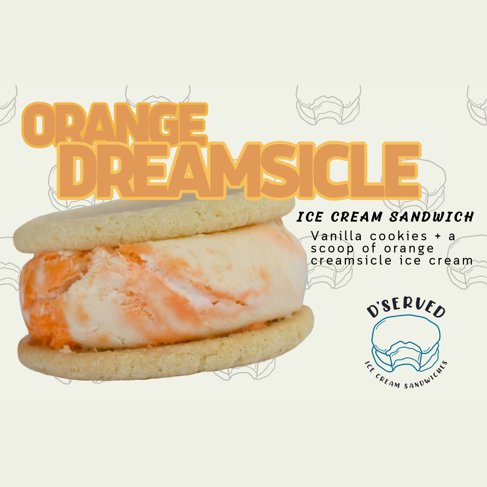 Orange Dreamsicle Ice Cream Sandwich - The Ice Cream Truck EXCLUSIVE (12 bars/per case)