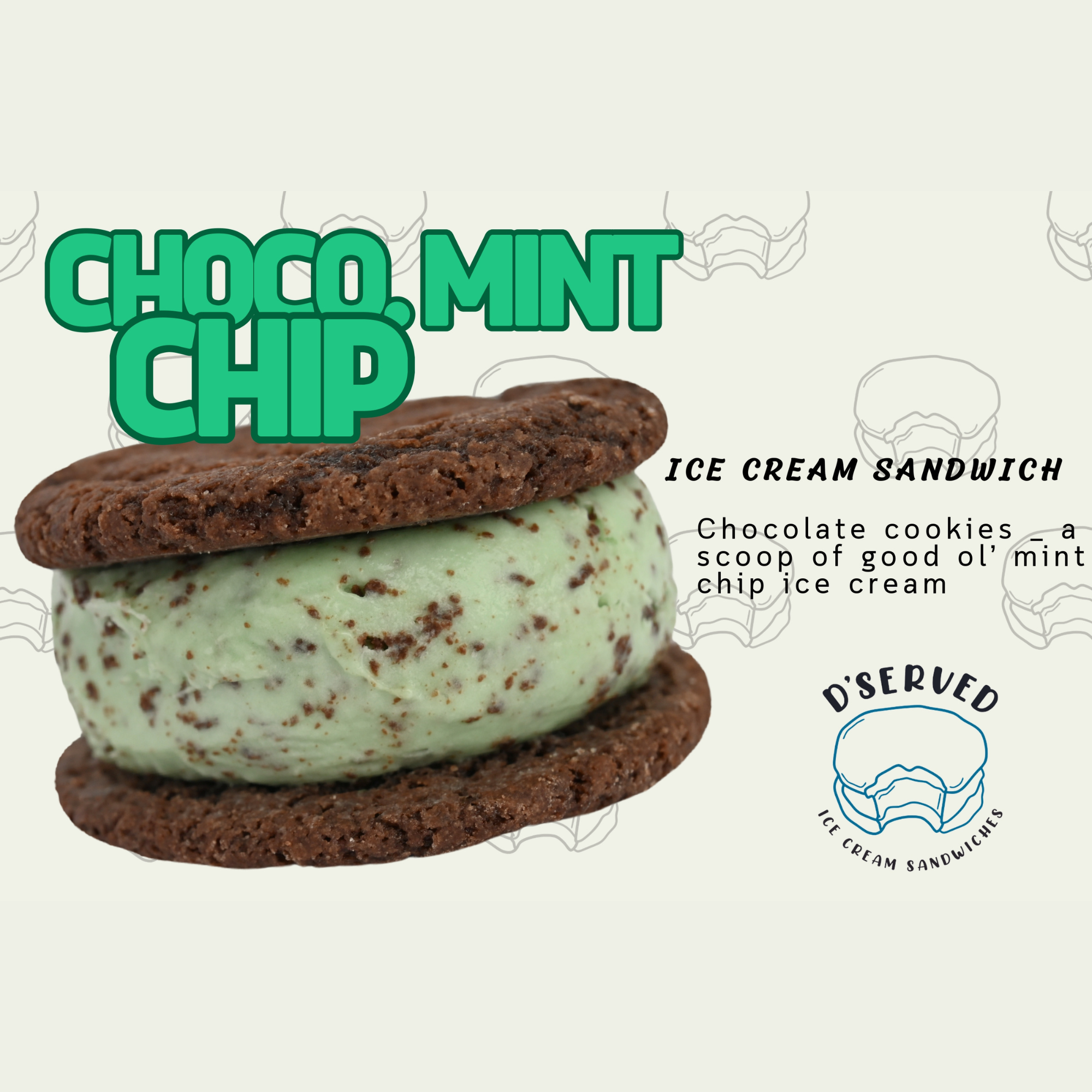 ChocoMint Chip Ice Cream Sandwich (12 bars/per case)
