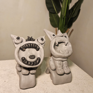 1 Pair of Wa Mao (瓦猫) Mini Sculpture made by David & Peiyi