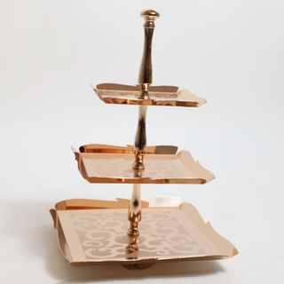 AR0083-Rosegold Plated 3 Tire Cake Stand