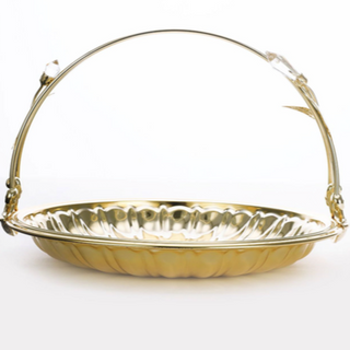 AR0071-Gold Plated Flat Basket With Crystal Handle