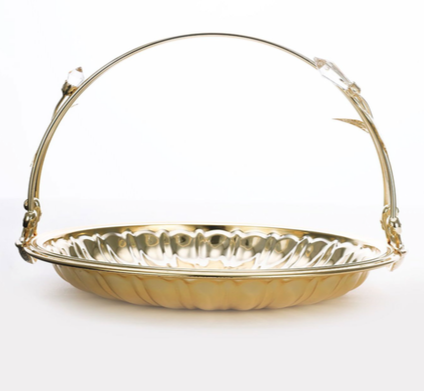 AR0071-Gold Plated Flat Basket With Crystal Handle