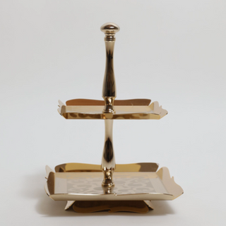 AR0081-Gold Plated 2 Tire Cake Stand