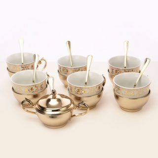 TS0038-Gold Plated Tea Set With Sugar Pot