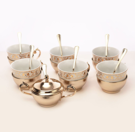 TS0038-Gold Plated Tea Set With Sugar Pot