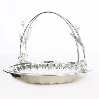 AR0070-Silver Plated Flat Basket With Crystal Handle