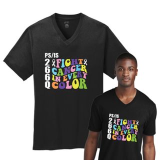 Black V-Neck "Fight Cancer in Every Color" T-Shirt (Available in Adult Sizes Only)