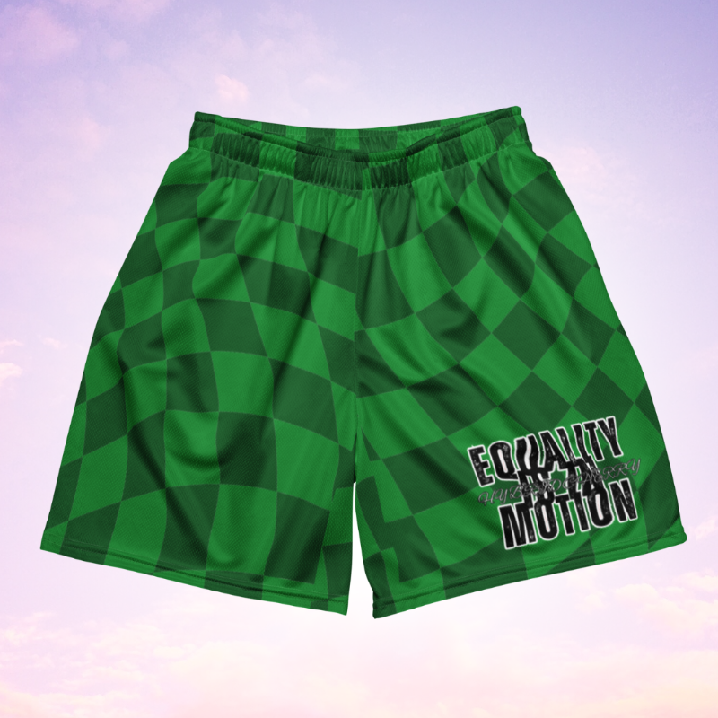 🚨NEW🚨HybridCherry “Equality Is In Motion” Mesh Shorts (Green/Checkered) Main Image