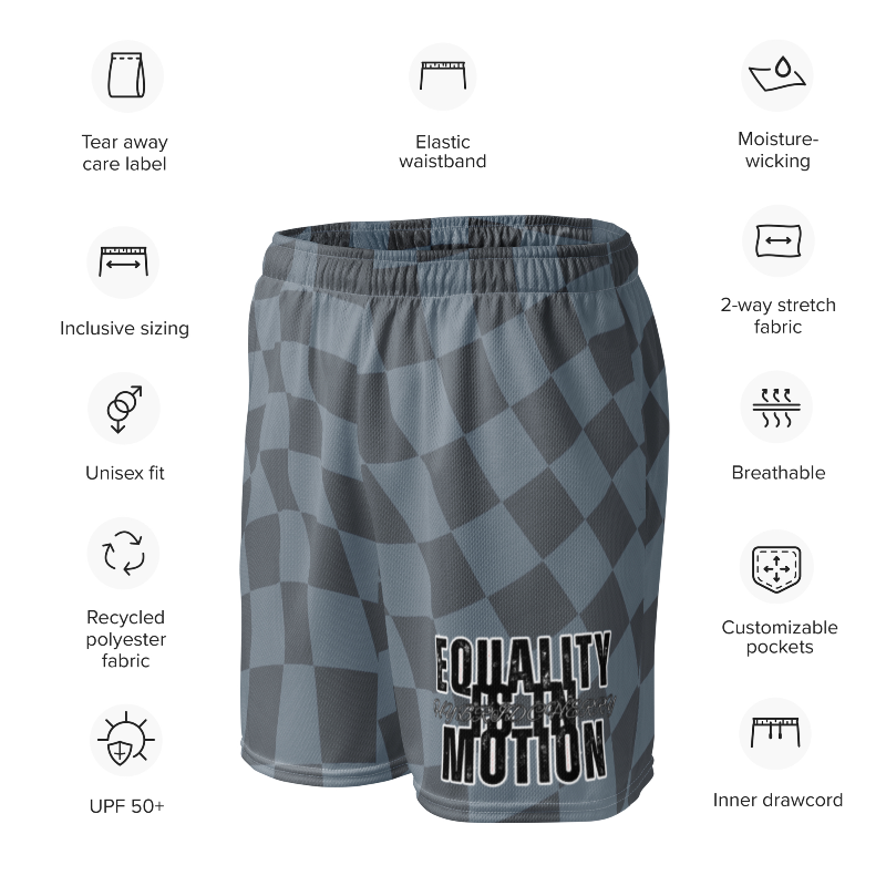 🚨NEW🚨HybridCherry “Equality Is In Motion” Mesh Shorts (Grey/Checkered) - Thumbnail (Preview) 2