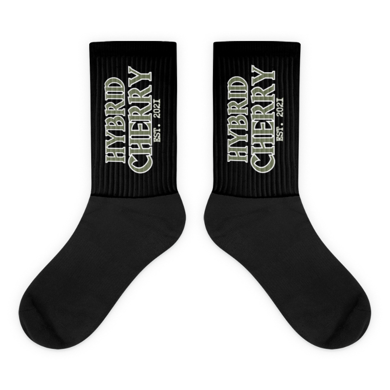 HYBRID CHERRY "EST, 2021" CUSHIONED SOCKS (BLACK/MILITARY GREEN FONT) Main Image