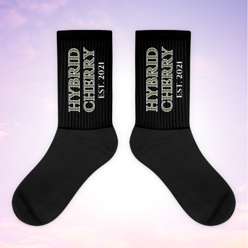 HYBRID CHERRY "EST, 2021" Cushioned Socks (Black/Military Green Font) Main Image