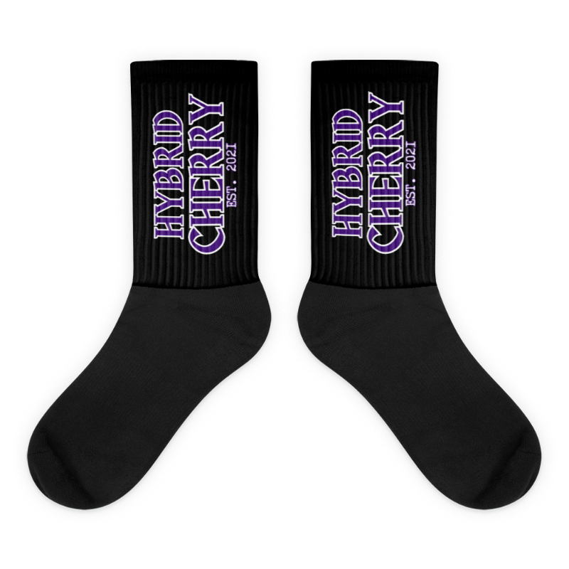 HYBRID CHERRY "EST, 2021" CUSHIONED SOCKS (BLACK/PURPLE FONT)  Main Image