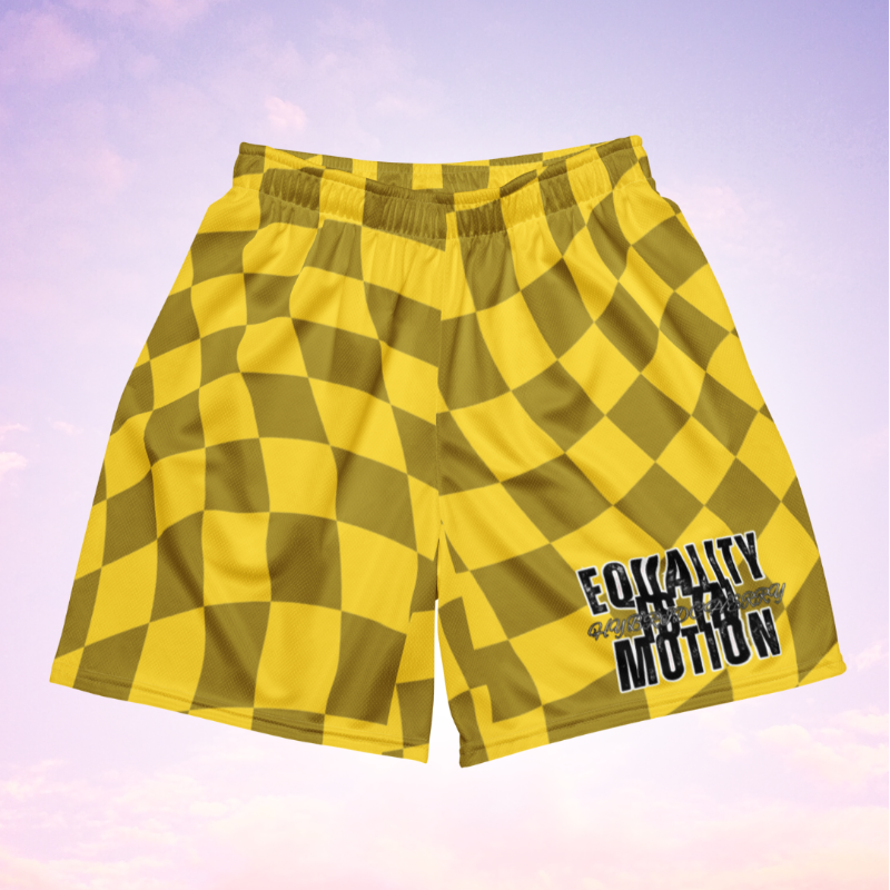 🚨NEW🚨HybridCherry “Equality Is In Motion” Mesh Shorts (Yellow/Checkered) Main Image