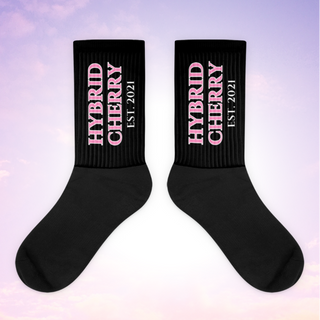 HYBRID CHERRY "EST, 2021" Cushioned Socks (Black/Azalea/Pink Font)