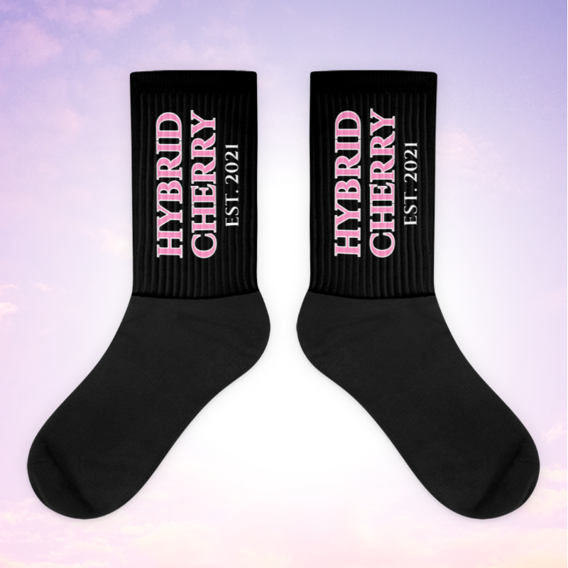 HYBRID CHERRY "EST, 2021" Cushioned Socks (Black/Azalea/Pink Font) Main Image