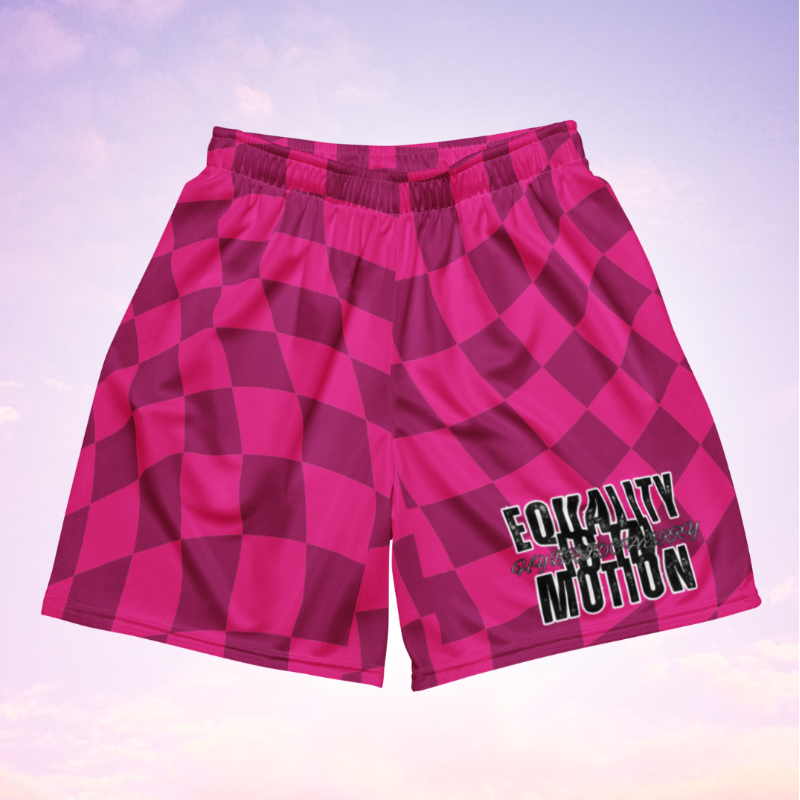 🚨NEW🚨HybridCherry “Equality Is In Motion” Mesh Shorts (Pink/Checkered) Main Image