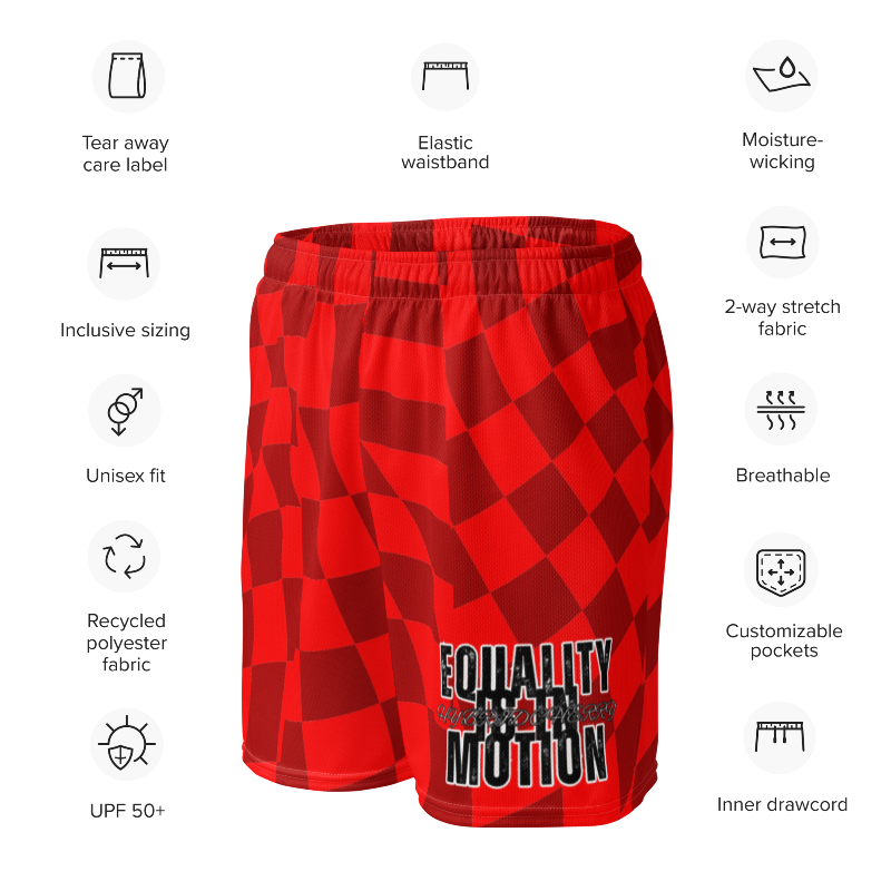 🚨NEW🚨HybridCherry “Equality Is In Motion” Mesh Shorts (Red/Checkered) - Thumbnail (Preview) 2