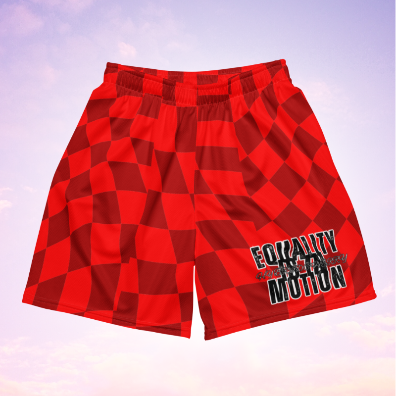 🚨NEW🚨HybridCherry “Equality Is In Motion” Mesh Shorts (Red/Checkered) Main Image