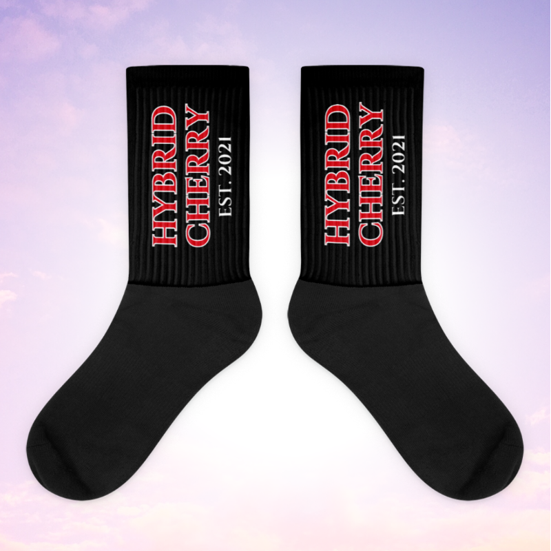 HYBRID CHERRY "EST, 2021" Cushioned Socks (Black/Red Font) Main Image