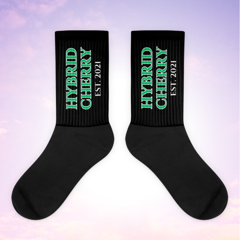 HYBRID CHERRY "EST, 2021" Cushioned Socks (Black/Irish Green Font) Main Image