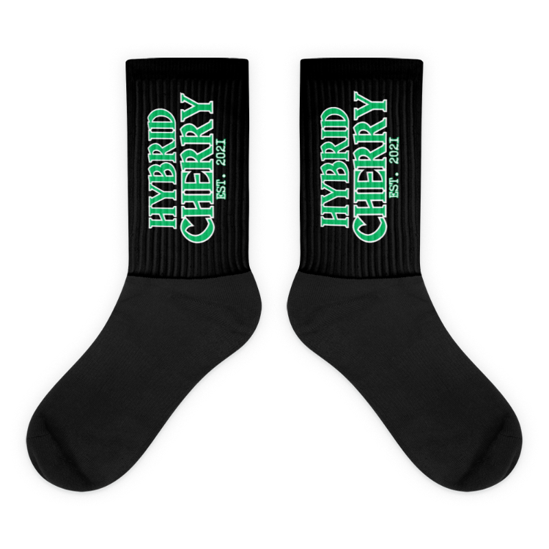 HYBRID CHERRY "EST, 2021" CUSHIONED SOCKS (BLACK/IRISH GREEN FONT)  Main Image