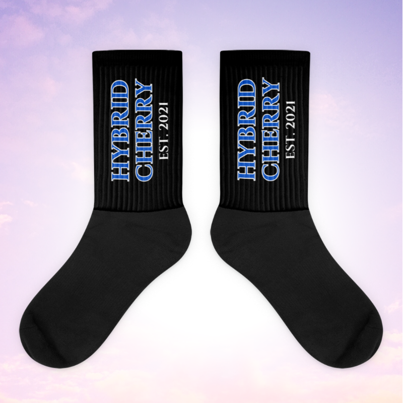 HYBRID CHERRY "EST, 2021" Cushioned Socks (Black/Royal Blue Font) Main Image