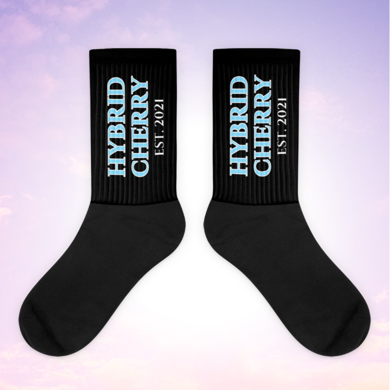 HYBRID CHERRY "EST, 2021" Cushioned Socks (Black/ Sky Blue Font) Main Image