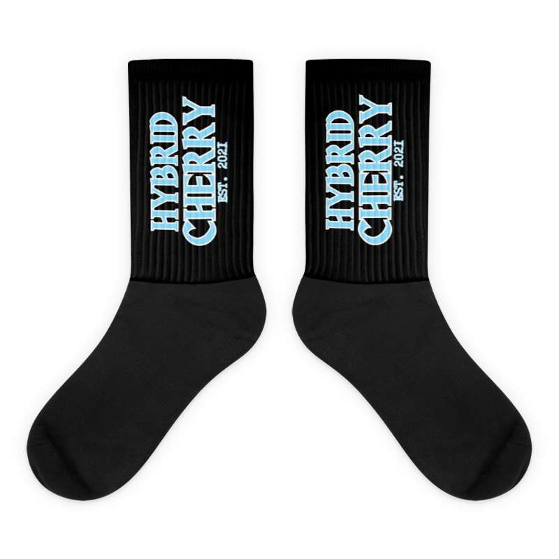 HYBRID CHERRY "EST, 2021" CUSHIONED SOCKS (BLACK/SKY BLUE FONT)  Main Image