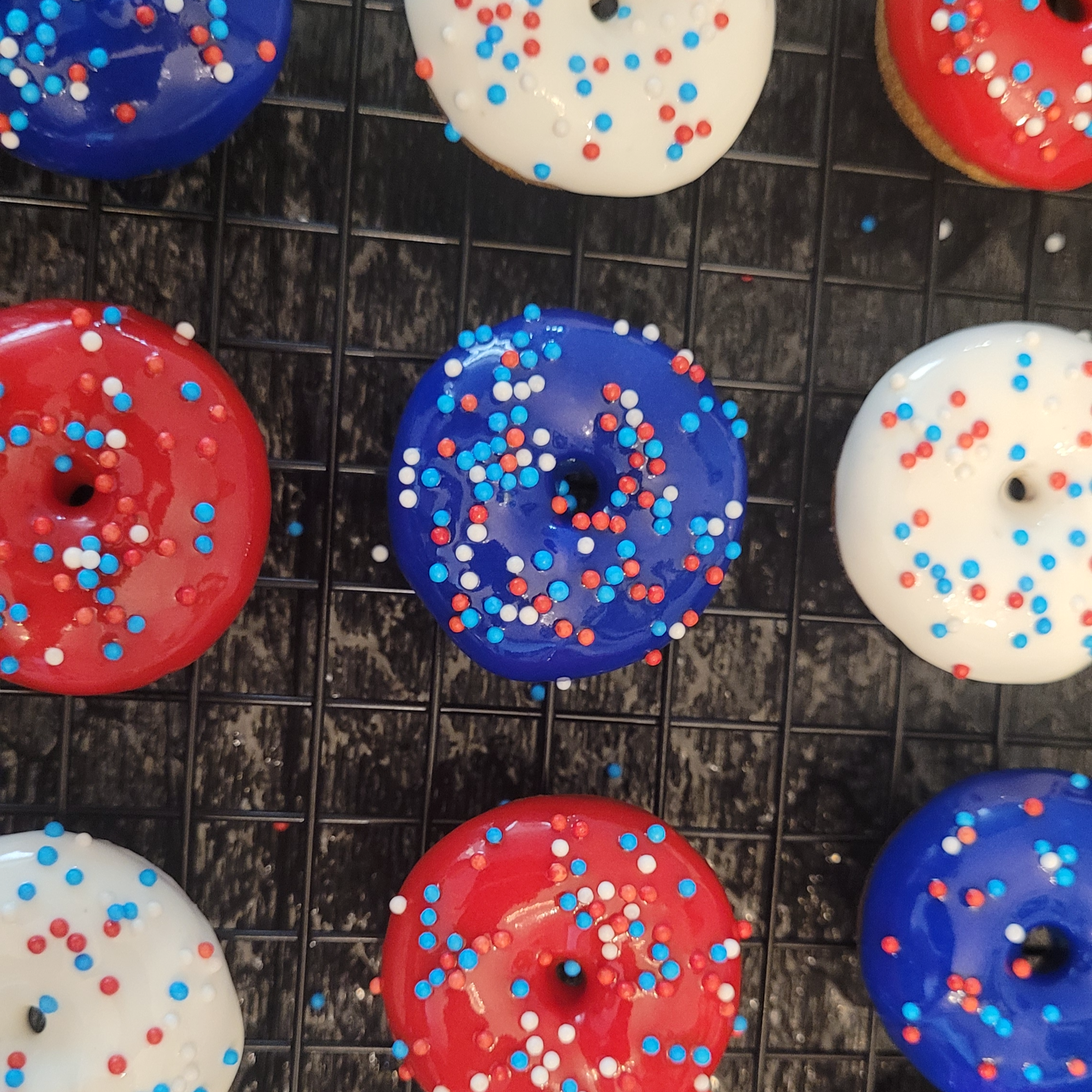 Red, white, and blue glazed with sprinkles