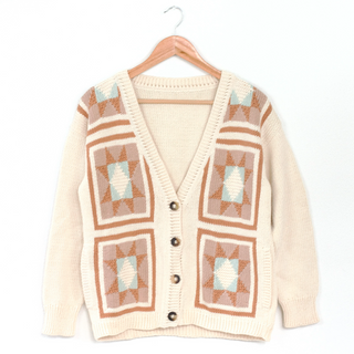 women's patchwork quilt cardigan. natural