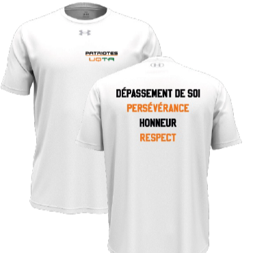 UA M'S team tech shortsleeve- Blanc- écriture Patriotes VALEURS