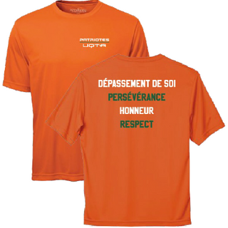 ATC Pro Team Short Sleeve Tee. S350- Orange- écriture Patriotes VALEURS (modèle unisexe)