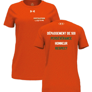 UA W's team tech shortsleeve- Orange- écriture Patriotes VALEURS
