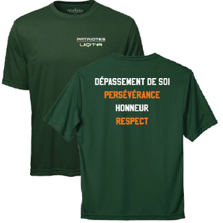 ATC Pro Team Short Sleeve Tee. S350- Vert- écriture Patriotes VALEURS (modèle unisexe)