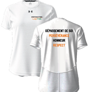 UA W's team tech vent shortsleeve- Blanc- écriture Patriotes VALEURS