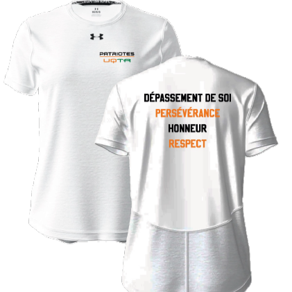 UA W's team tech vent shortsleeve- Blanc- écriture Patriotes VALEURS