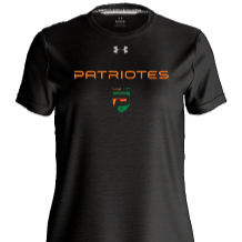 UA W's team tech vent shortsleeve- Noir- écriture Patriotes Logo