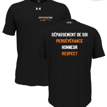 UA M'S team tech shortsleeve- Noir- écriture Patriotes VALEURS